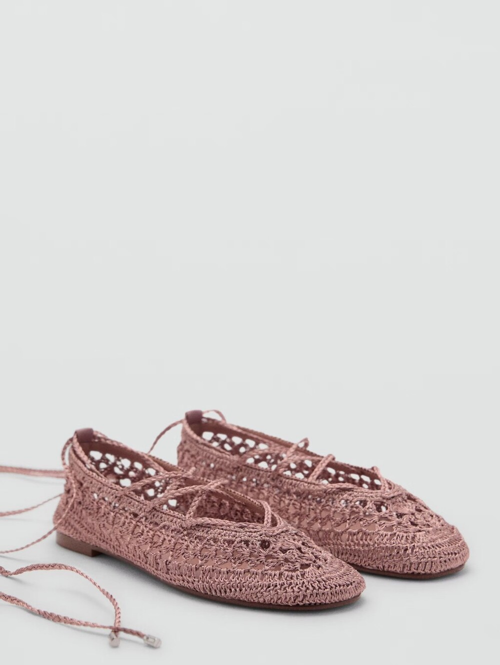 Mango Crochet Wrap Ballet Flat in Dusty Pink - Picture 2 of 3